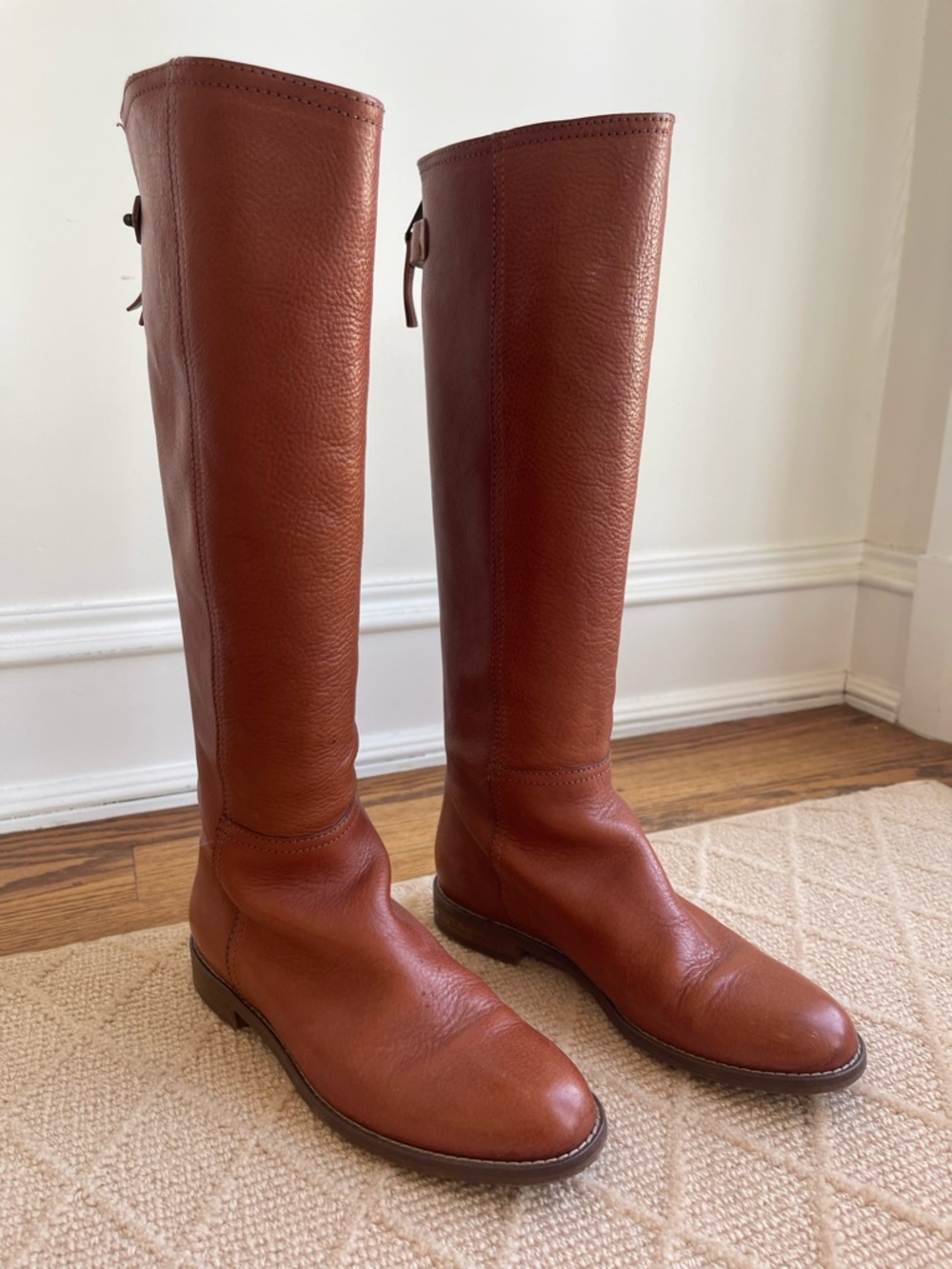 Madewell Tall Leather Riding Boots in Cognac Brown